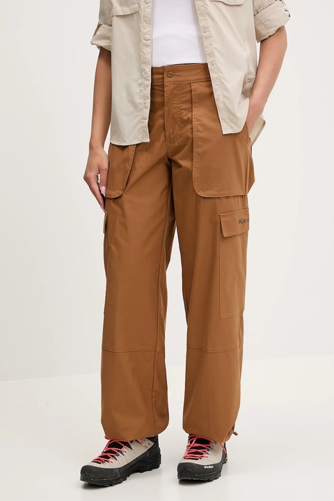 Columbia spodnie Brea Falls damskie kolor brązowy szerokie high waist 2086041 - zdjęcie produktu nr 1