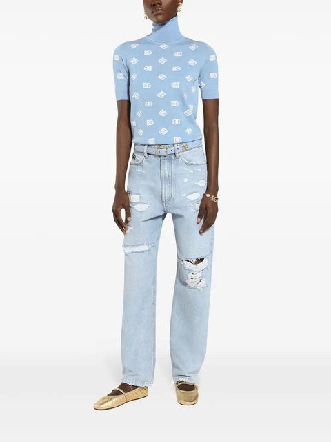 Dolce & Gabbana high neck embroidered top - Blue - zdjęcie produktu nr 1