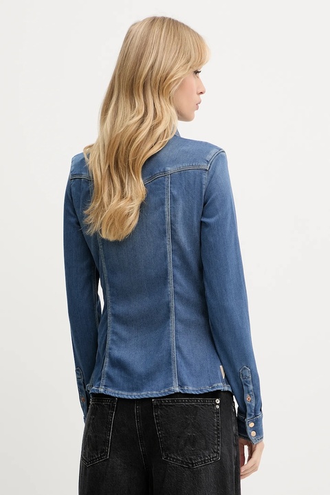 Guess koszula KALIMA damska kolor granatowy slim z kołnierzykiem klasycznym W5YH63 D0781 - zdjęcie produktu nr 2