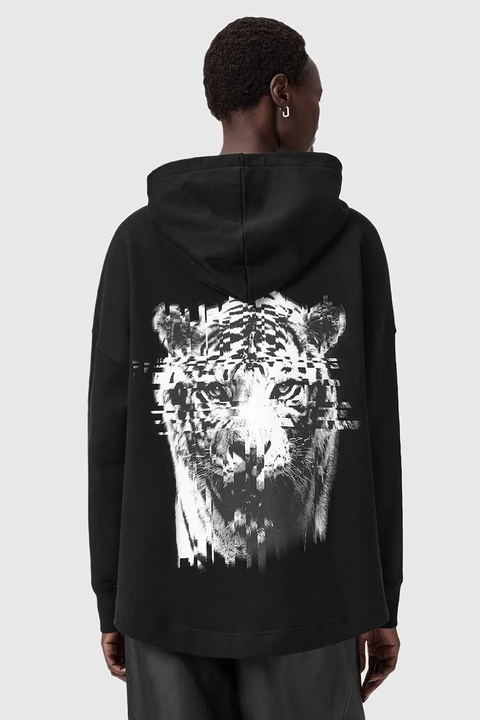 AllSaints bluza bawełniana damska kolor czarny z kapturem wzorzysta W107JD - zdjęcie produktu nr 1