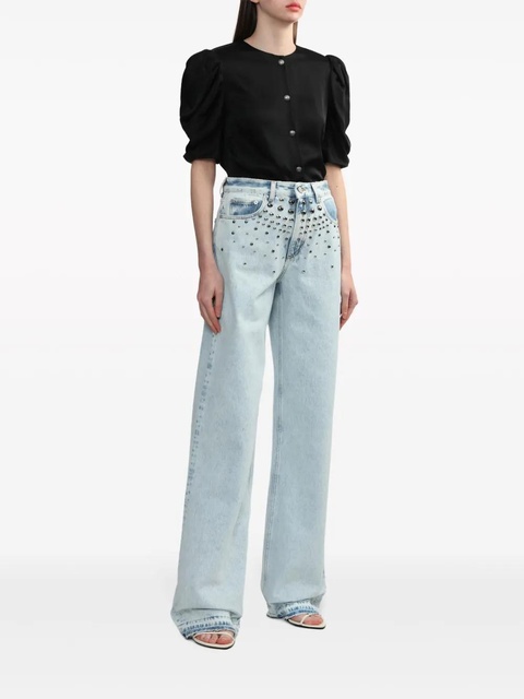 Alessandra Rich puff-sleeve collarless shirt - Black - zdjęcie produktu nr 1