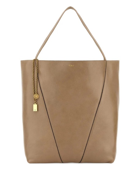Chloé large Spin leather V-shaped tote bag - Brown - zdjęcie produktu nr 1
