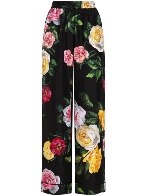 Dolce & Gabbana rose-print trousers - Black - zdjęcie produktu nr 1