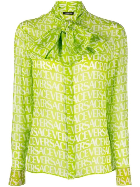 Versace pussy-bow logo-print blouse - Green - zdjęcie produktu nr 1