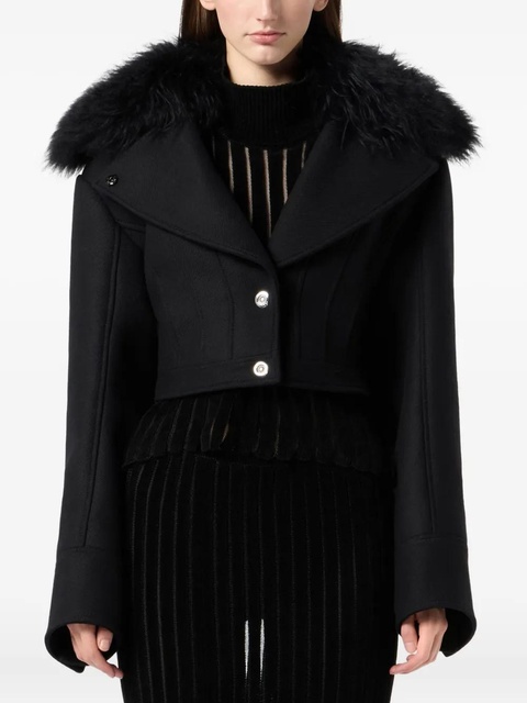 Blumarine faux-fur-collar cropped jacket - Black - zdjęcie produktu nr 2