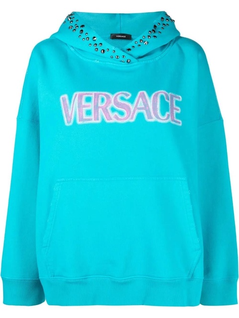 Versace logo-print studded hoodie - Blue - zdjęcie produktu nr 1