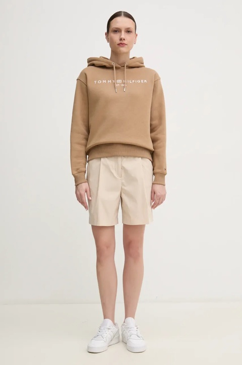 Tommy Hilfiger bluza damska kolor brązowy z kapturem z aplikacją WW0WW43598 - zdjęcie produktu nr 2