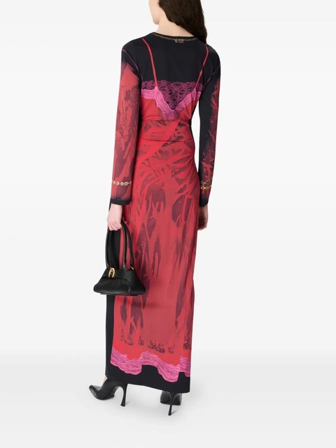 Marine Serre printed-lace jersey dress - Red - zdjęcie produktu nr 2