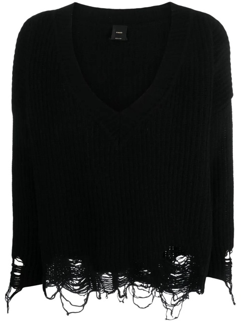 PINKO ripped V-neck knitted jumper - Black - zdjęcie produktu nr 1