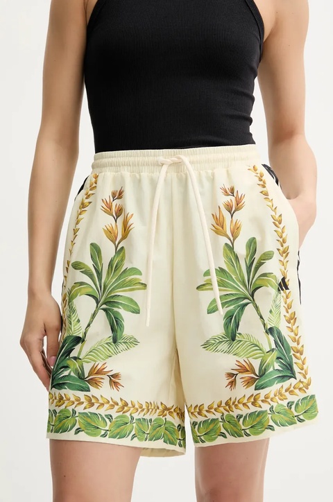adidas szorty x Farm Rio damskie kolor beżowy wzorzyste high waist JD6288 - zdjęcie produktu nr 1