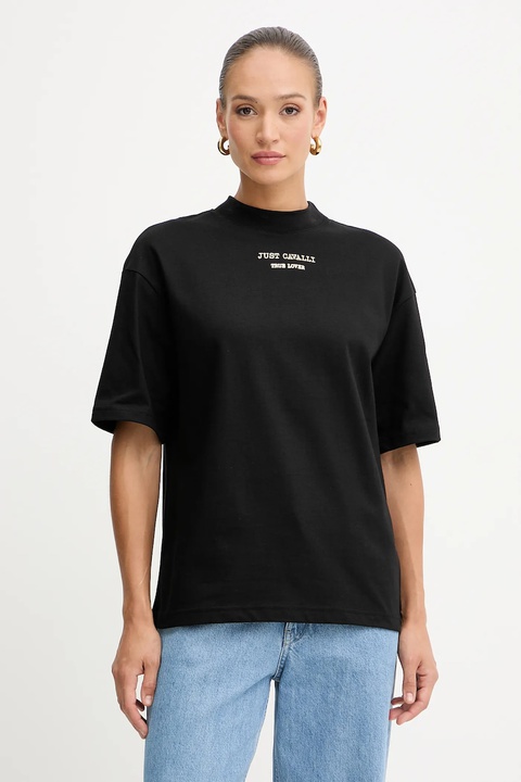 Just Cavalli t-shirt bawełniany damski kolor czarny 79PAHT01 CJ518 - zdjęcie produktu nr 1