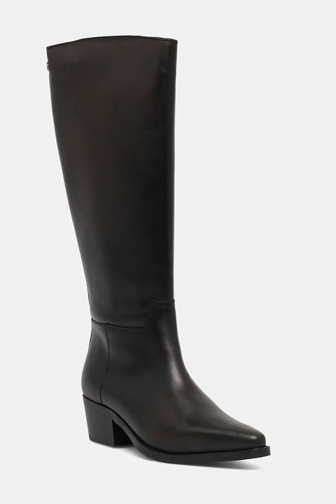 Tommy Hilfiger kozaki skórzane TH COWBOY LEATHER LONG BOOT damskie kolor czarny na słupku FW0FW09157 - zdjęcie produktu nr 1