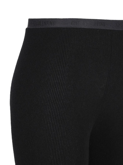 Valentino Garavani ribbed lace-detailed leggings - Black - zdjęcie produktu nr 2