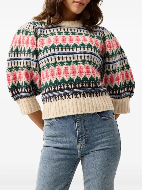 Marie Oliver Gail patterned puff-sleeve top - Neutrals - zdjęcie produktu nr 2