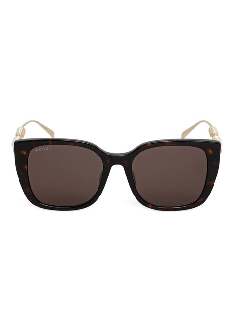 Gucci Eyewear pearl-detail square-frame sunglasses - Brown - zdjęcie produktu nr 1