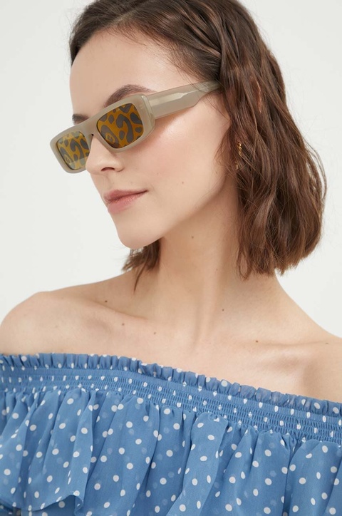 Emporio Armani okulary przeciwsłoneczne damskie kolor beżowy - zdjęcie produktu nr 2