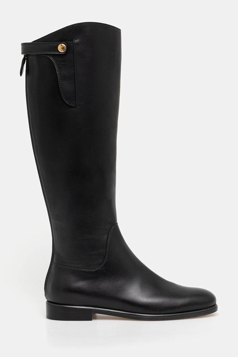 Pollini kozaki skórzane kolor czarny na płaskim obcasie PA26133C0NPA0000 - zdjęcie produktu nr 2