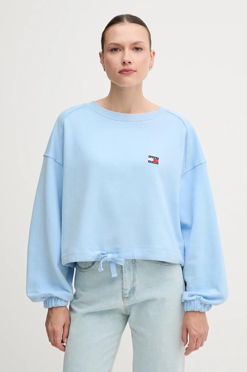 Tommy Jeans bluza bawełniana damska kolor niebieski gładka DW0DW21344 - zdjęcie produktu nr 1