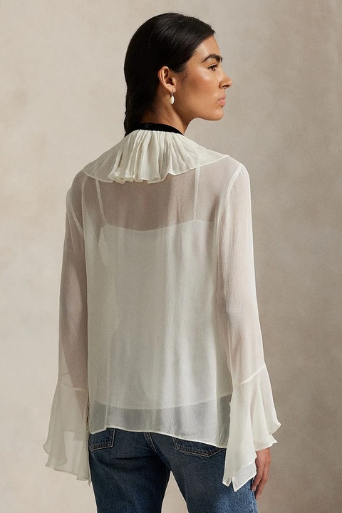 Polo Ralph Lauren koszula damska kolor biały relaxed z wiązanym dekoltem 211B14781 - zdjęcie produktu nr 1