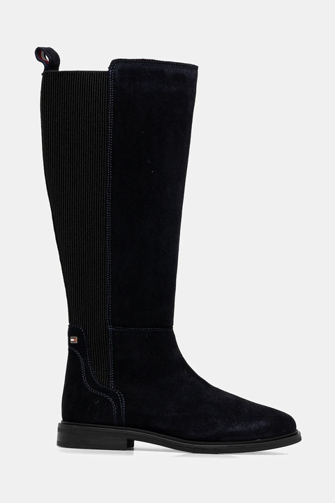 Tommy Hilfiger kozaki zamszowe FLAG SUEDE LONG BOOT damskie kolor granatowy na płaskim obcasie FW0FW08779 - zdjęcie produktu nr 2