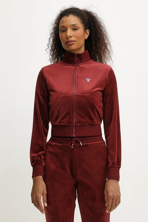 Guess bluza welurowa COUTURE damska kolor bordowy gładka V3BQ22 K0232 - zdjęcie produktu nr 1