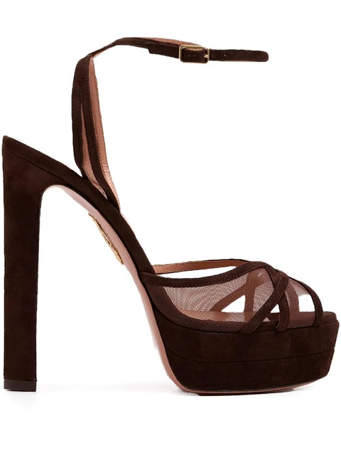 Aquazzura 130mm Shear Plateau platform mesh-panel heeled sandals - Brown - zdjęcie produktu nr 1