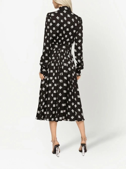 Dolce & Gabbana logo-print belted midi dress - Black - zdjęcie produktu nr 2