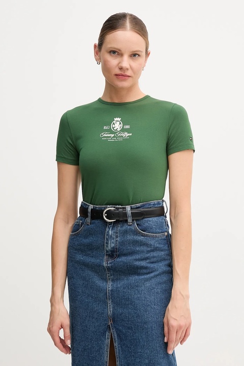 Tommy Hilfiger t-shirt damski kolor zielony WW0WW47316 - zdjęcie produktu nr 1