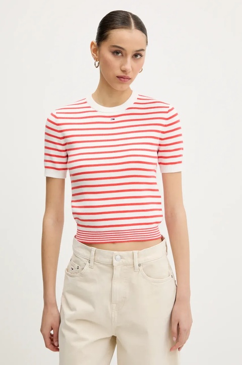 Tommy Jeans sweter bawełniany kolor czerwony lekki DW0DW19336 - zdjęcie produktu nr 1
