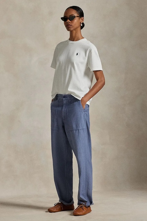 Polo Ralph Lauren spodnie bawełniane damskie kolor niebieski proste medium waist 211978634 - zdjęcie produktu nr 2