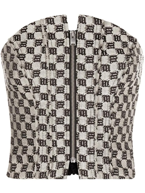 MISBHV monogram jacquard corset top - Neutrals - zdjęcie produktu nr 1