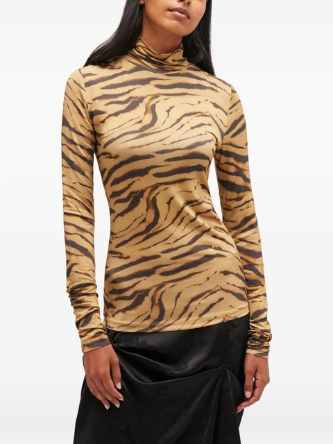 GANNI tiger-print turtleneck T-shirt - Neutrals - zdjęcie produktu nr 2