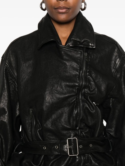 Diesel asymmetric-zip belted leather jacket - Black - zdjęcie produktu nr 2