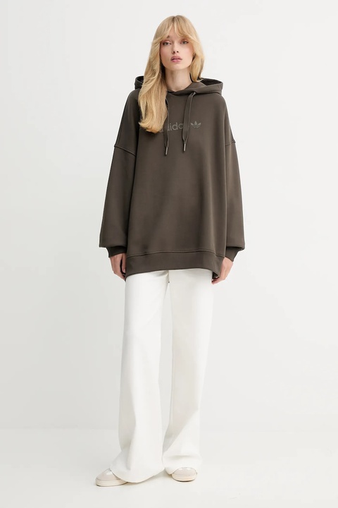 adidas Originals bluza Ess Lin Hoodie damska kolor zielony z kapturem z nadrukiem JW1029 - zdjęcie produktu nr 1