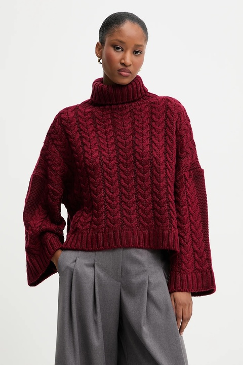 Answear.LAB sweter damski kolor bordowy z golfem - zdjęcie produktu nr 2