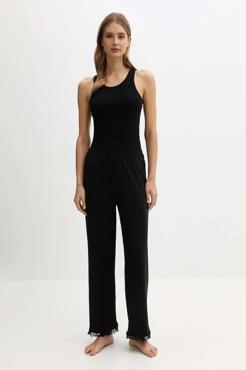 Tommy Hilfiger spodnie piżamowe damskie kolor czarny gładkie UW0UW06074 - zdjęcie produktu nr 2