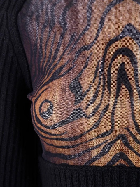 Jean Paul Gaultier wood-print wool top - Black - zdjęcie produktu nr 1