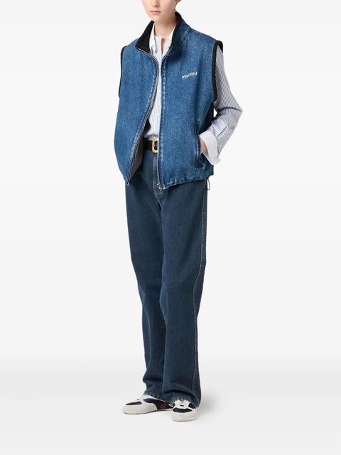 Miu Miu logo-embroidered denim gilet - Blue - zdjęcie produktu nr 2