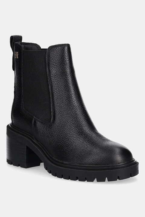 Tommy Hilfiger sztyblety skórzane TH LEATHER CHELSEA CLEATED HEEL damskie kolor czarny na słupku FW0FW08774 - zdjęcie produktu nr 1