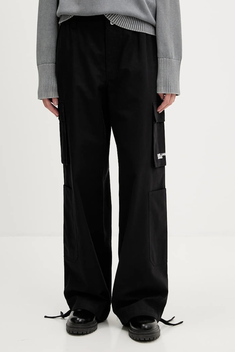 Karl Lagerfeld Jeans spodnie damskie kolor czarny szerokie high waist A3W10081 - zdjęcie produktu nr 1