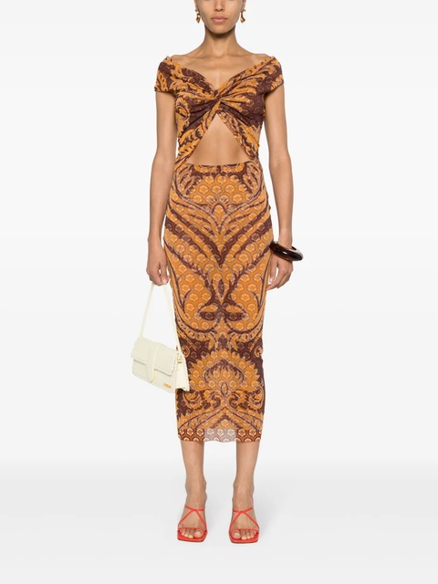 ETRO graphic-print mesh maxi dress - Brown - zdjęcie produktu nr 2