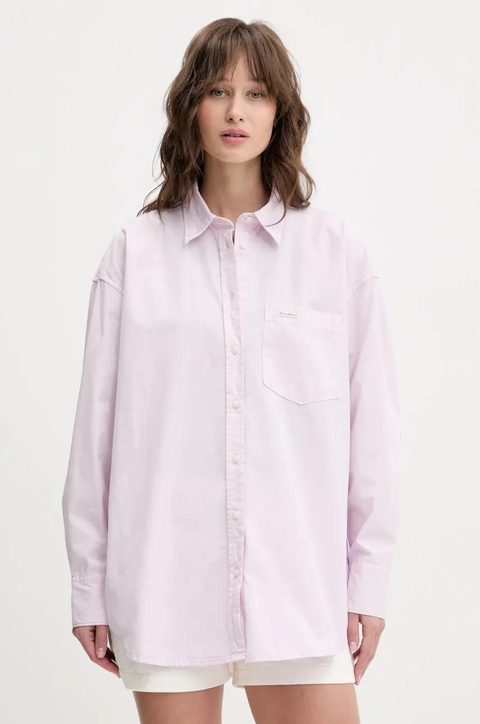 Guess Jeans koszula bawełniana damska kolor fioletowy relaxed z kołnierzykiem klasycznym W4YH22 WGCF1 - zdjęcie produktu nr 1