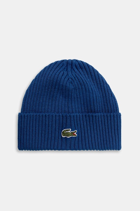 Lacoste czapka wełniana kolor niebieski z cienkiej dzianiny wełniana RB0001 - zdjęcie produktu nr 1