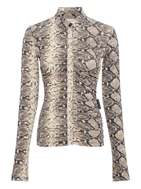 Marine Serre snakeskin-print draped shirt - Brown - zdjęcie produktu nr 1