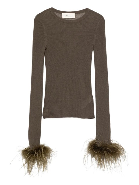 Blumarine feather-trimmed long-sleeved T-shirt - Green - zdjęcie produktu nr 1