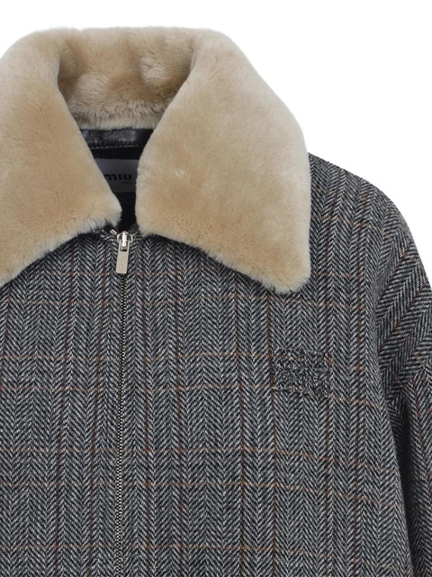 Miu Miu checked shearling-collar bomber jacket - Grey - zdjęcie produktu nr 2