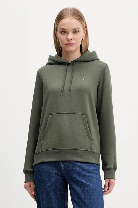 Tommy Jeans bluza damska kolor zielony z kapturem gładka DW0DW19958 - zdjęcie produktu nr 1