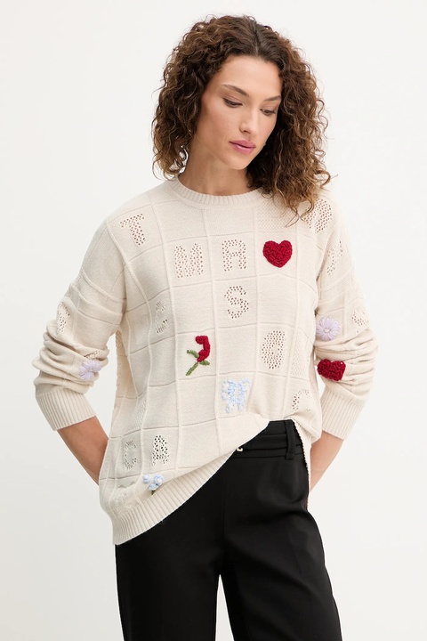 Twinset sweter z wełną damski kolor beżowy lekki 252TP3313 - zdjęcie produktu nr 1