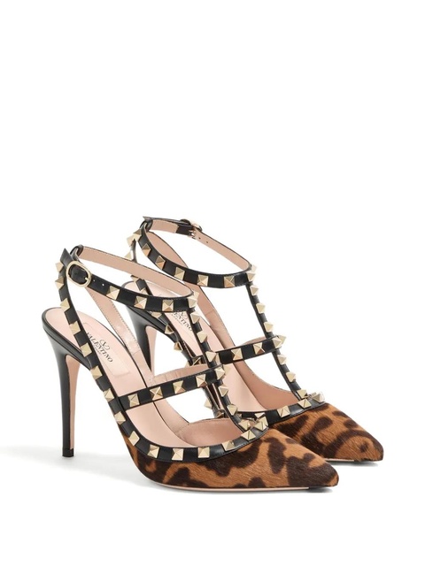 Valentino Garavani 100mm Rockstud leopard-print pumps - Black - zdjęcie produktu nr 1