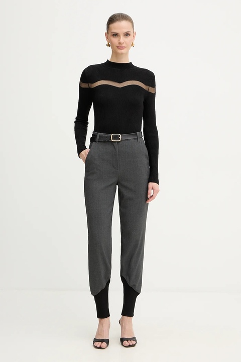 Pinko spodnie damskie kolor szary high waist 106120 A2ZT - zdjęcie produktu nr 2